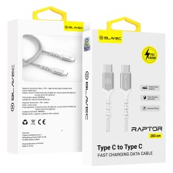 Blavec Cable Raptor braided - Type C to Type C - PD 100W 5A 2 metres Apple CarPlay/Android Auto (CRA-CC5WS20) white-silver