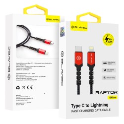 Blavec Cable Raptor braided - Type C to Lightning - PD 20W 2,4A 1 metre Apple CarPlay (CRA-CL24BR10) black-red