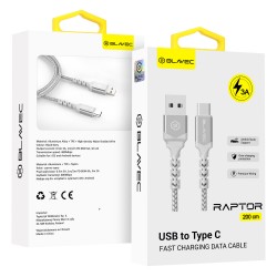 Blavec Cable Raptor braided - USB to Type C - 3A 2 metres Apple CarPlay/Android Auto (CRA-UC3WS20) white-silver