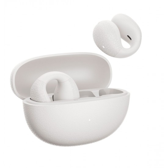 QCY Air White Semi-Ear TWS Earbuds, quad Mic ENC multi-point connection, leather grain case